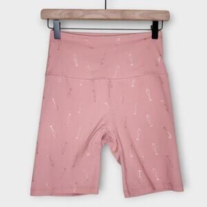 Beyond Yoga Champagne Glass Print Pink Athletic Biker Shorts Women’s Small